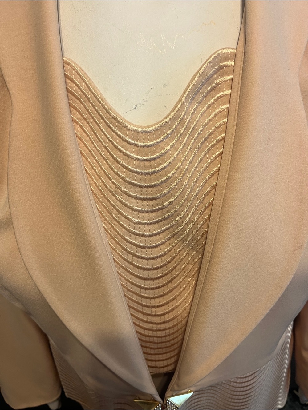 2pc Women's Gold Peplum Blazer with Decorative Clasp and Skirt - Picture 3 of 7
